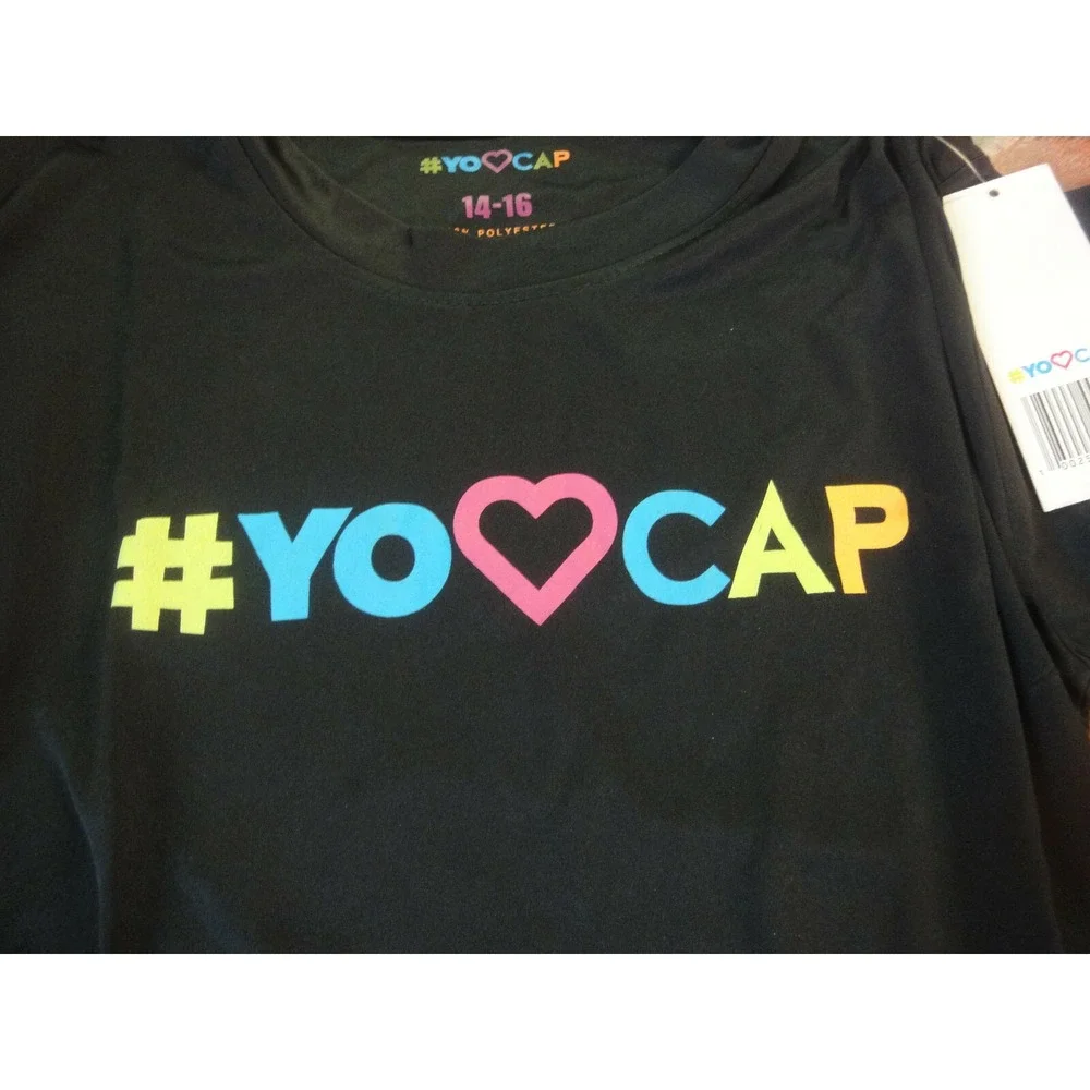 #yo love Cap childs 14-16 black short sleeve t-shirt‎ top NWT